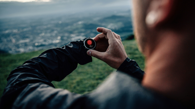 Man ist testing a sport product in the mountains