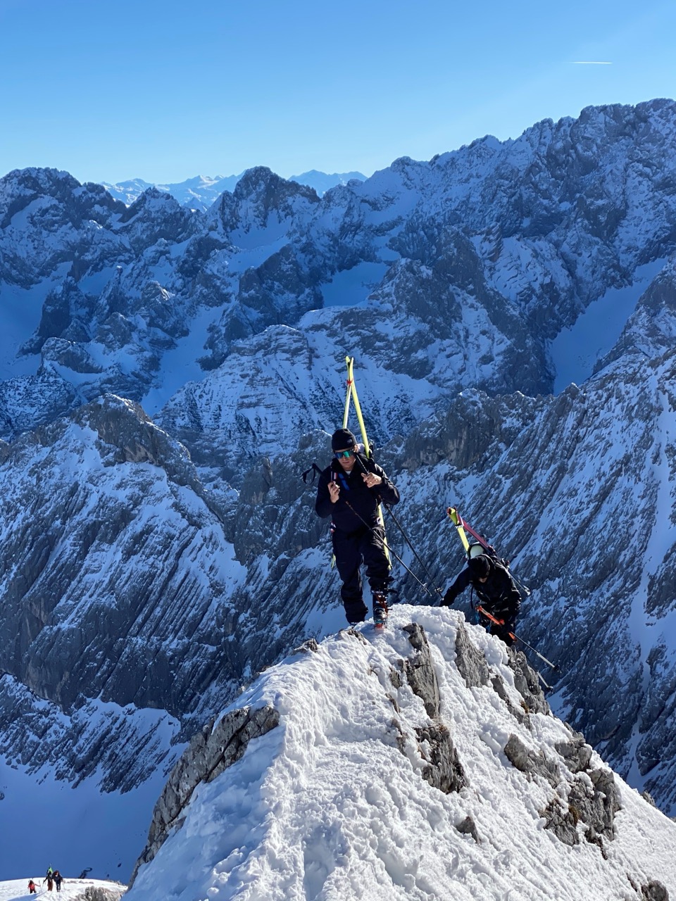 Mountain athlete testing equipment in alpine terrain